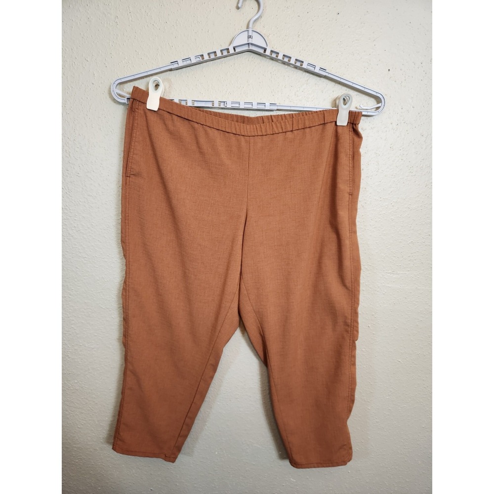 Liz Claiborne Womens XXL Brown Cropped Pants Elastic Waist Stretch Textured